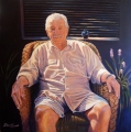 Peter Engel, James Savoulidis, Canberra Restaurateur, Acrylic on canvas 122cm x 122cm