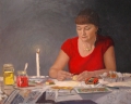 Jeanette  Korduba , Self portrait painting pysanky , November 2007 , Oil on canvas , 76cm x 61cm  Winner 2007 Lexus Mortimore Portrait Prize