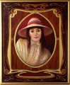 Kevin  Oxley, Portrait and simulated wood grain, Oil on board