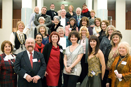 2009 Opening Night "Unsung heroes" - The exhibiting artists on the steps of Parliament House in Canberra - photo by Craig Peihope